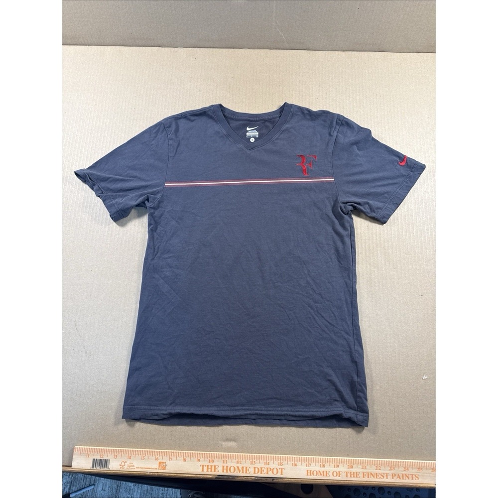 Nike Shirt Mens Small FEDERER RF Trophy Striped V-Neck Tennis Tee
